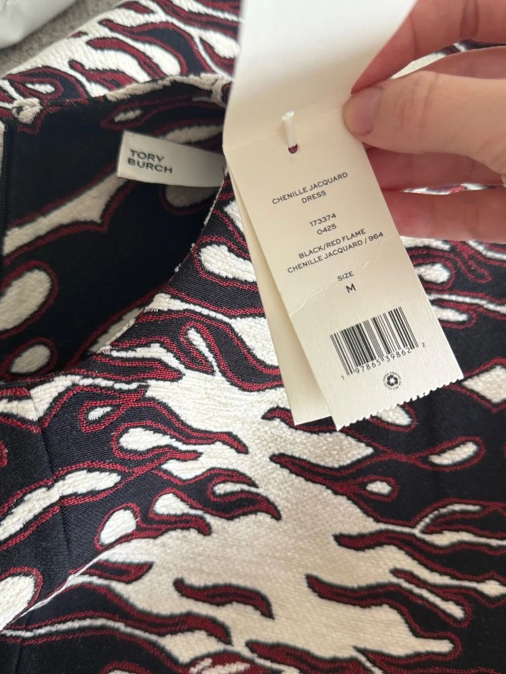 Tory Burch Round Neck Dress In Black/red Flame Chen M